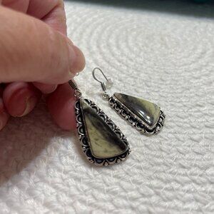 Natural DENDRITE OPAL Handmade Sterling 925 Dangle Earrings #427D